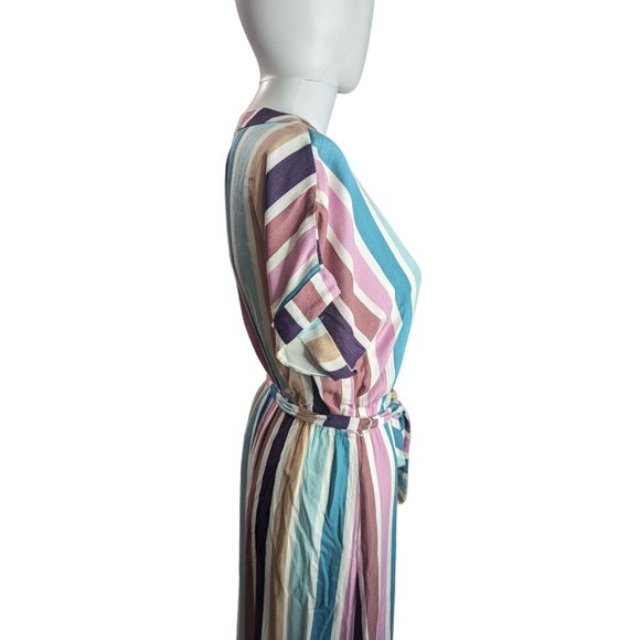 Orange Creek Pastel Color Striped Buttoned Front tie waist maxi dress lined sz S - Picture 4 of 10